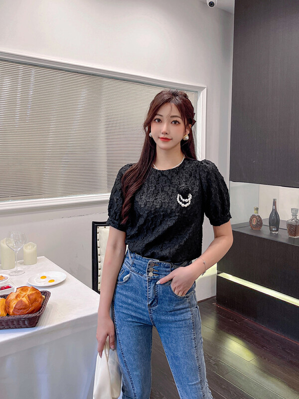 【Qi Fan】Korean temperament flower shirt (with detachable flowers) 80125# JHY