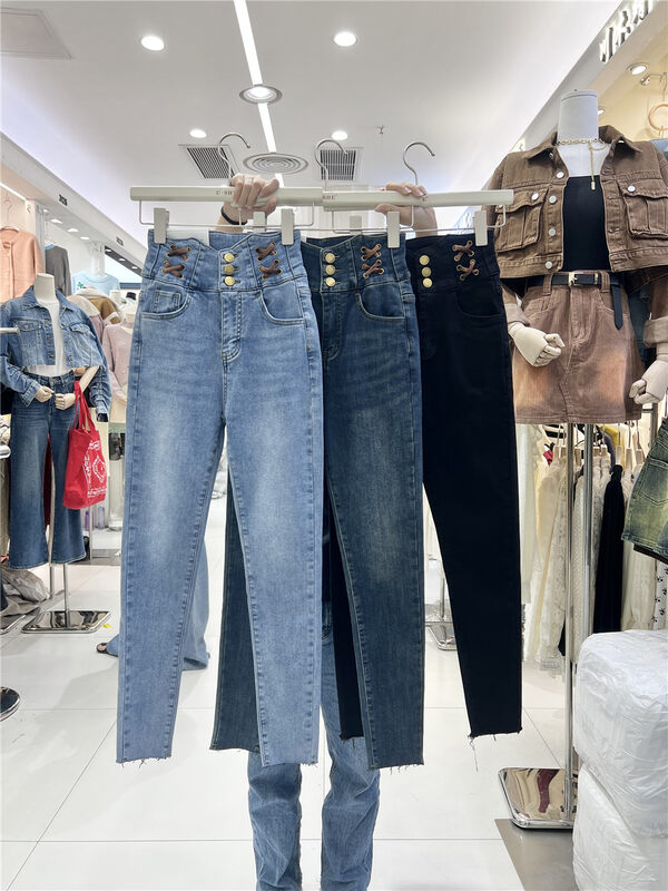 【U.SHE】High waist slimming fleece jeans 62110# JJ