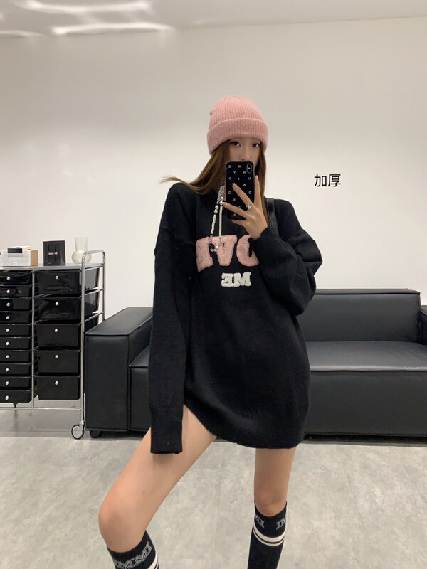 Original price 135.23! 【VANESSA】Mid-length thickened letter color matching warm sweater 8967# OZQ