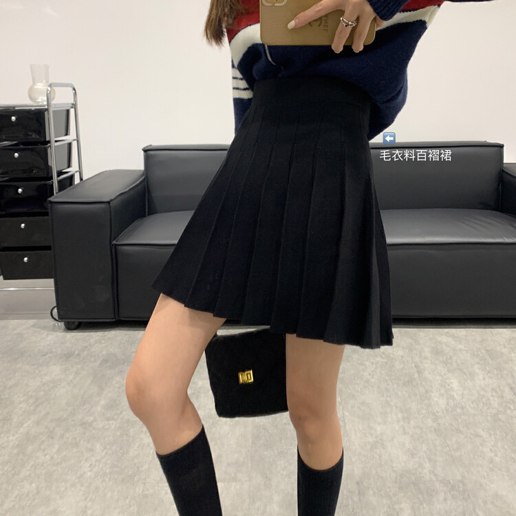 【VANESSA】elastic waist all-match pleated sweater skirt 8771# OZQ