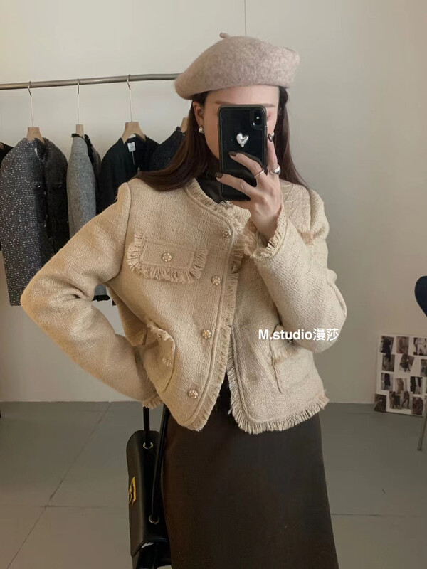 [MSTUDIO Mansha] Xiaoxiang breasted solid color warm down jacket (including 90% white duck down) Y7091# HBX