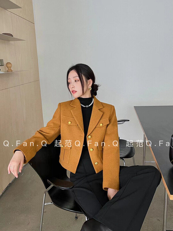 【Qi Fan】Thickened fleece woolen material, simple and atmospheric design, versatile commuting short jacket 80500# JHY