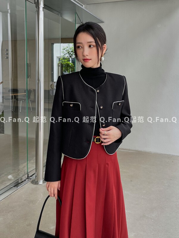 【Qi Fan】Fashionable Contrasting Color Edge Short Jacket 80316-1# JHY