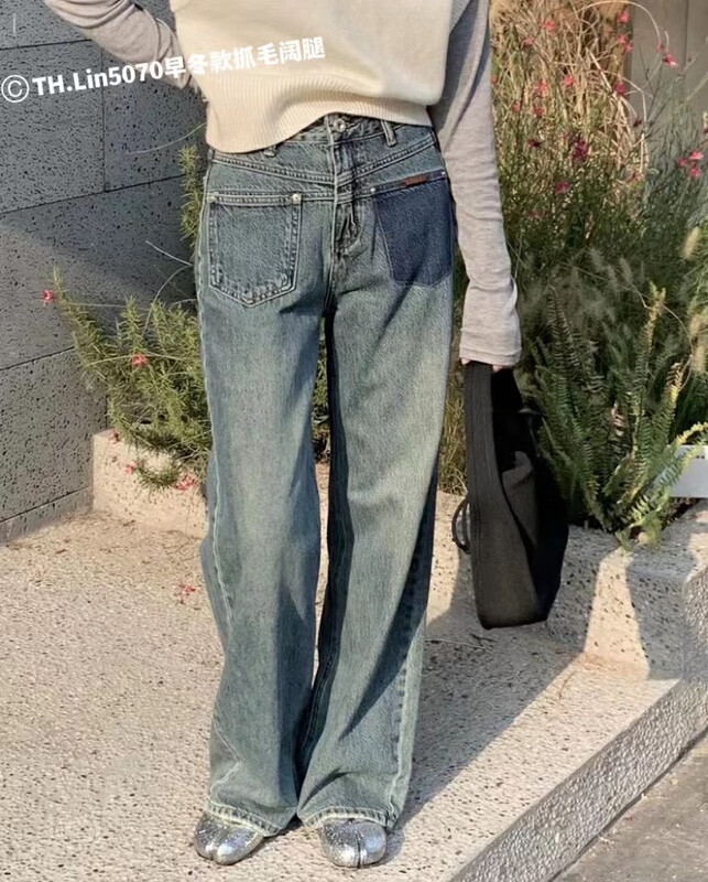 Original price 94.99! 【T.H】Scratched retro Hong Kong style wide-leg jeans 5073# LSW