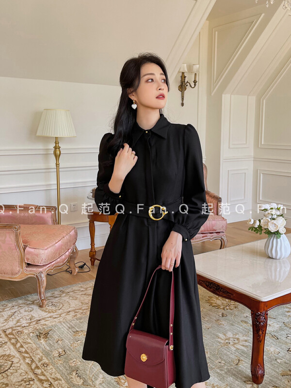 [Qifan] Fashion mid-length commuter slim dress 80508# JHY