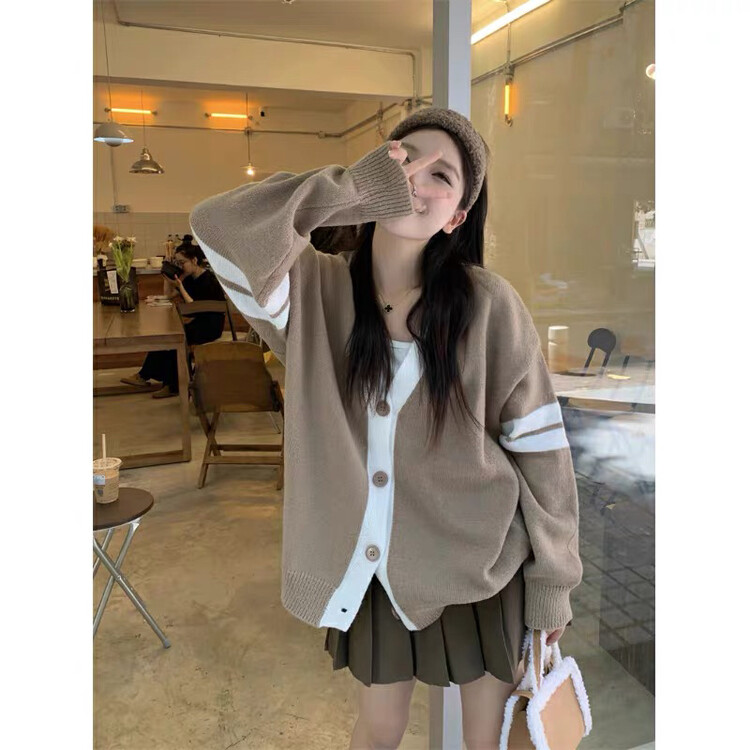 【Huaxi】Sports Fashion Loose Contrast Color Knit Cardigan 1106# PCZ