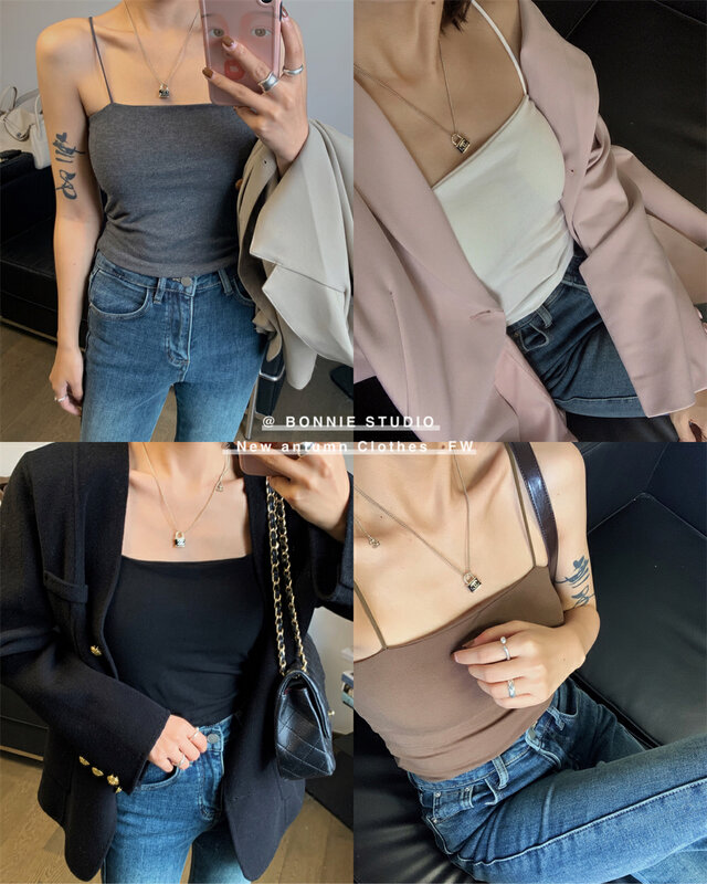 【BONNIE】Four Seasons Underwear One Cup Solid Color Vest/Sling 2674# XJ