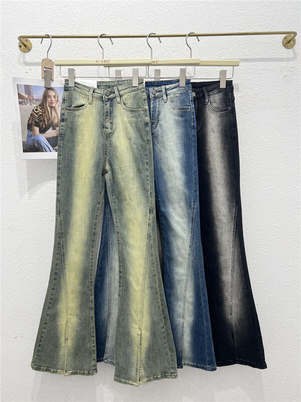 【U.SHE】High Waist Micro Flared Jeans U39296# JJ