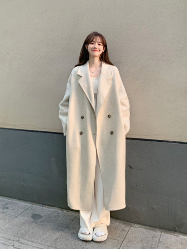 Longfeng woolen/padded/non-padded woolen coat women's mid-length coat beige color high-end temperament