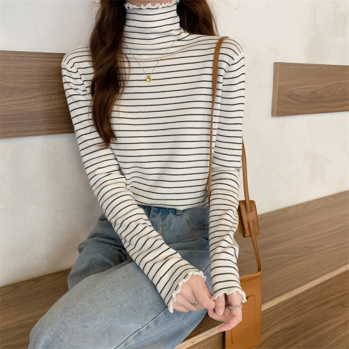 Real price striped half-high collar fungus bottoming shirt with all-match top