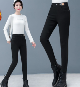 Autumn and winter elastic small feet women's pants 2022 new simple high waist pencil pants all-match slim plus velvet leggings