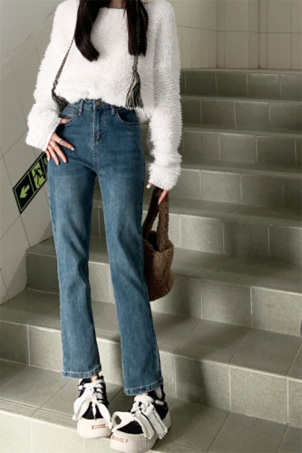 Real shot  spring new straight jeans women's high waist fashion straight loose wide-leg mopping pants