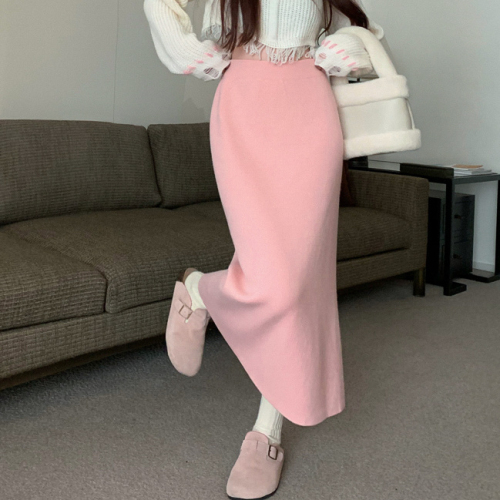 Pure desire thickened skirt women's autumn and winter  new high waist thin straight skirt mid-length bag hip skirt skirt