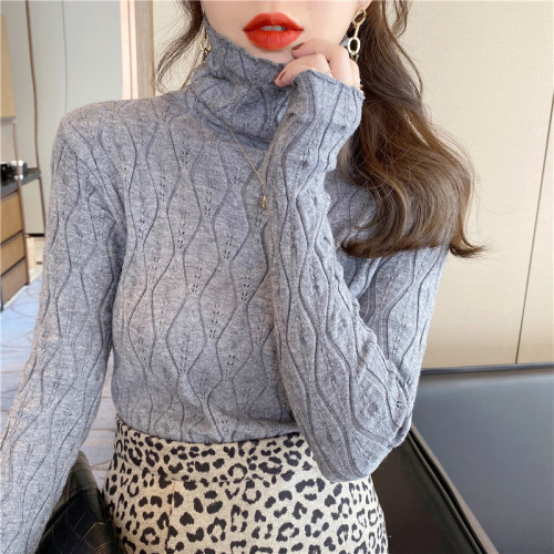 White high collar bottoming shirt women's spring and autumn inner top pile pile collar knitted sweater new autumn and winter wool
