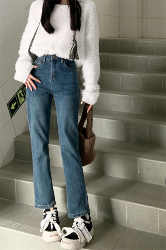 Real shot 2023 spring new straight jeans women's high waist fashion straight loose wide-leg mopping pants