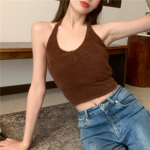 Real price real price Sexy tube top hanging neck vest sweater women's inner wear pure desire sweet and spicy short section imitation mink velvet knitting