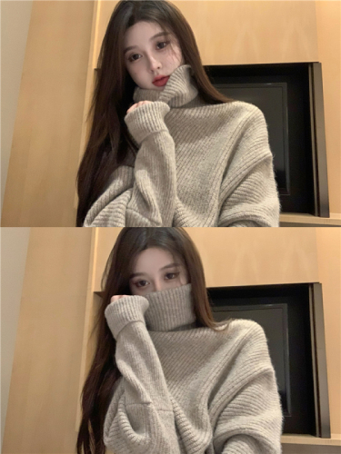 Real shot Irregular turtleneck sweater women's autumn and winter thickened niche high-end mid-length knitted sweater