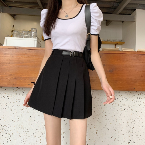 Autumn and winter new women's clothing Korean version irregular design pleated skirt high waist slimming small black skirt skirt