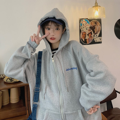 Hooded zipper cardigan sweater women 2020 new Korean style loose couple jacket 2021