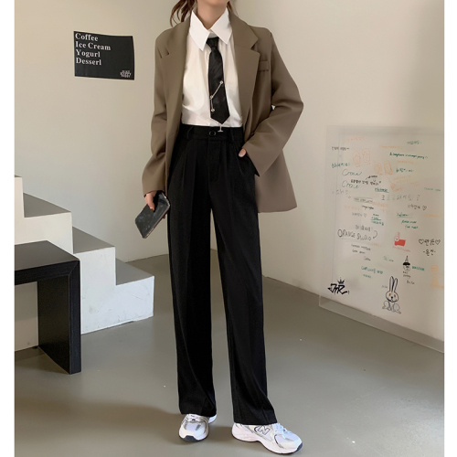 Real price 2021 autumn and winter new high waist slim suit pants loose vertical pants women