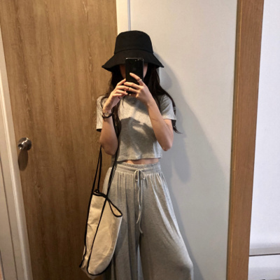 Spring, autumn and summer new all-match tight college style thin solid color T Korean version wide-leg trousers trendy suit