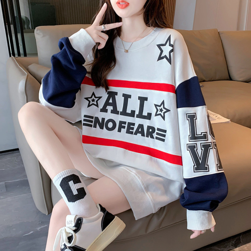 Real shot spring 280g twill 100 polyester fiber Korean style contrast color splicing thin pullover women's sweater