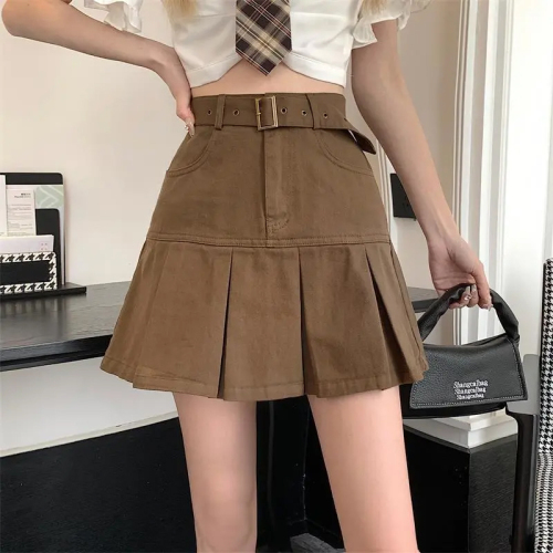 A-line denim skirt women's pleated skirt trend