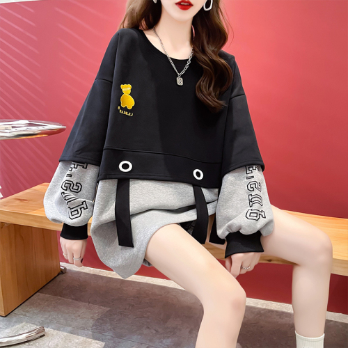 Thickened plus fleece sweater women's autumn and winter loose large size design feeling niche top fat mm200 catties 300