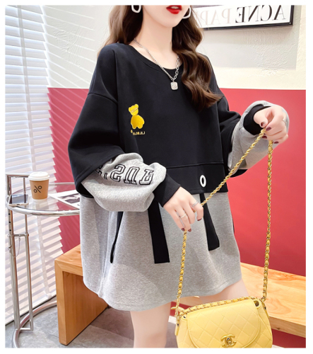 Thickened plus fleece sweater women's autumn and winter loose large size design feeling niche top fat mm200 catties 300