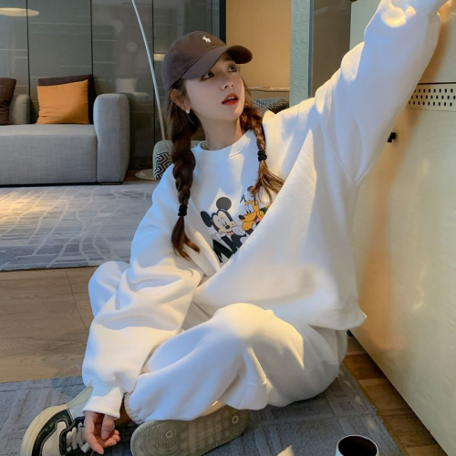 Net red casual sports suit female  spring and autumn Mickey fashion foreign style loose sweater two-piece set