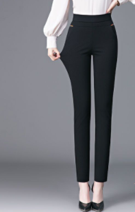 Middle-aged mother women's pants 2023 winter plus velvet thickened high-waist elastic thin straight tube pants