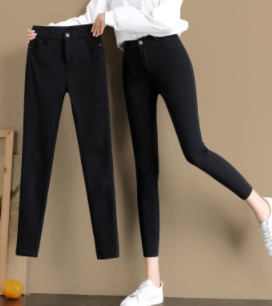 145cm small eight-point leggings women's outerwear 2022 autumn and winter plus velvet high waist 150 nine-point small feet small black pants