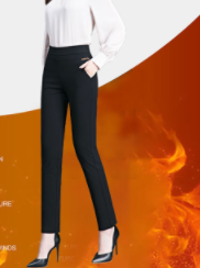 Middle-aged mother women's pants 2023 winter plus velvet thickened high-waist elastic thin straight tube pants