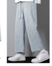 Light-colored jeans men's summer thin section loose straight wide-leg pants Hong Kong style all-match trend casual nine-point pants men