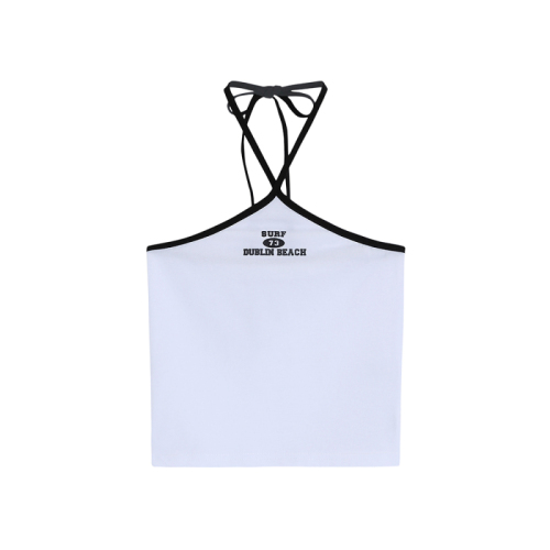 Real shot 2023 summer new style sexy hot girls niche hit color tie letter hanging neck camisole female trendy brand