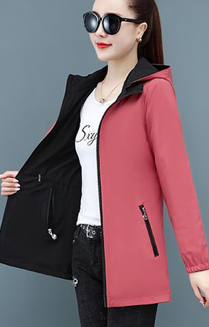 Two-sided wear spring and autumn mid-length coat women  new casual windbreaker large size loose autumn top