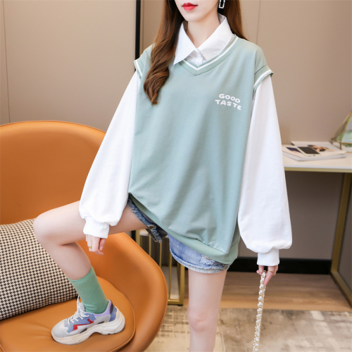 Spring clothing real shot casual loose long-sleeved large size women's clothing slimming top sweater large size student clothing