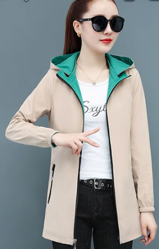 Two-sided wear spring and autumn mid-length coat women  new casual windbreaker large size loose autumn top