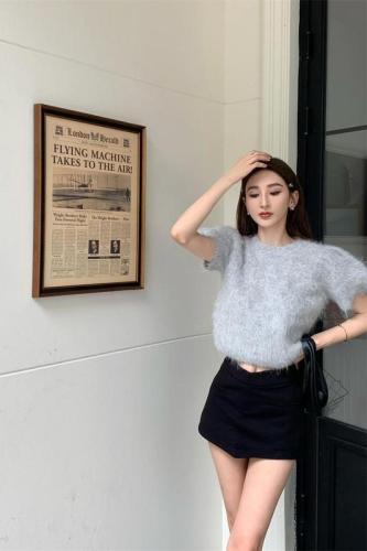 Real shot real price Korean version of retro short wool sweater top + double skirt skirt suit