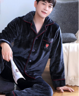 Ting Yilan pajamas men's thick flannel coral fleece autumn and winter plush plus size long-sleeved suit men's home clothes
