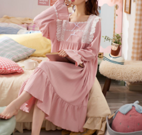Long-sleeved nightdress female spring and autumn new cotton spring and summer princess wind sweet pajamas skirt long large size