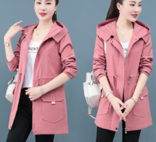 Casual windbreaker women's spring and autumn mid-length coat Korean version of the new loose and thin plus size women's spring tops