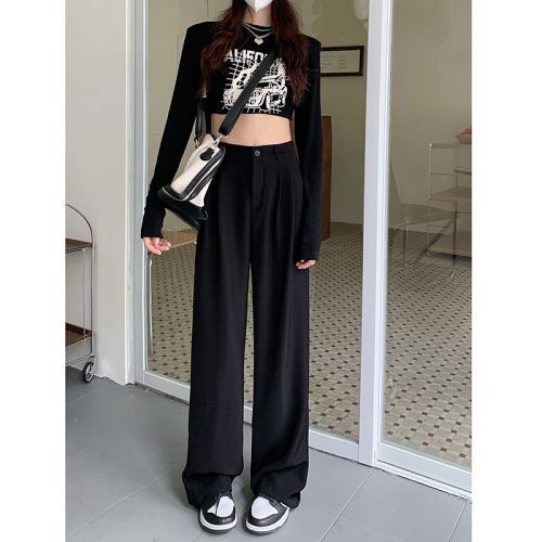 Real shot 2023 spring new elastic waist loose and thin simple regular suit pants vertical straight pants women