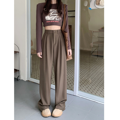 Real shot 2023 spring new elastic waist loose and thin simple regular suit pants vertical straight pants women