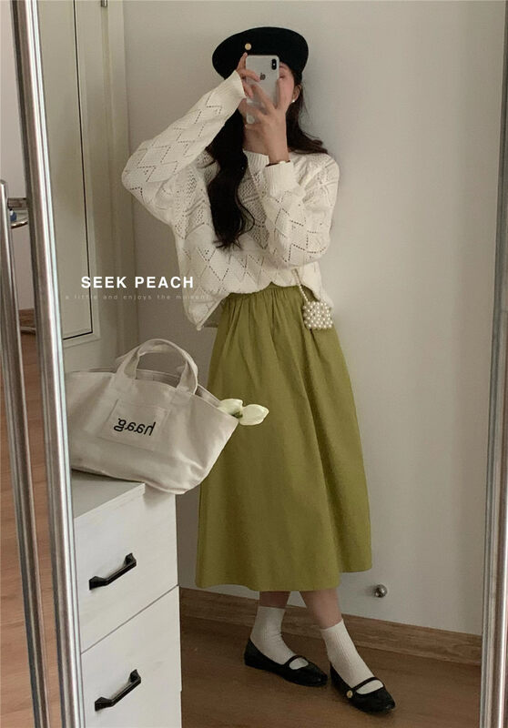 2023早春新款!【SEEK PEACH】圓領鏤空舒適純色保暖毛衣(只賣毛衣)  11888#  L
