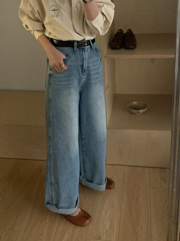 【ON LINE】Retro old-fashioned high-waist all-match slim Korean straight jeans SY7090# CLS