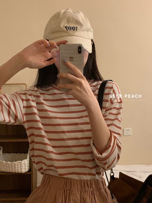 2023春款新款!【SEEK PEACH】簡約休閒條紋長袖T恤  5913#  L