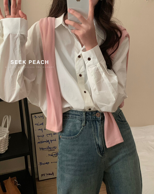 2023年春款新款!【SEEK PEACH】單排扣純色舒適百搭襯衫  5907#  L