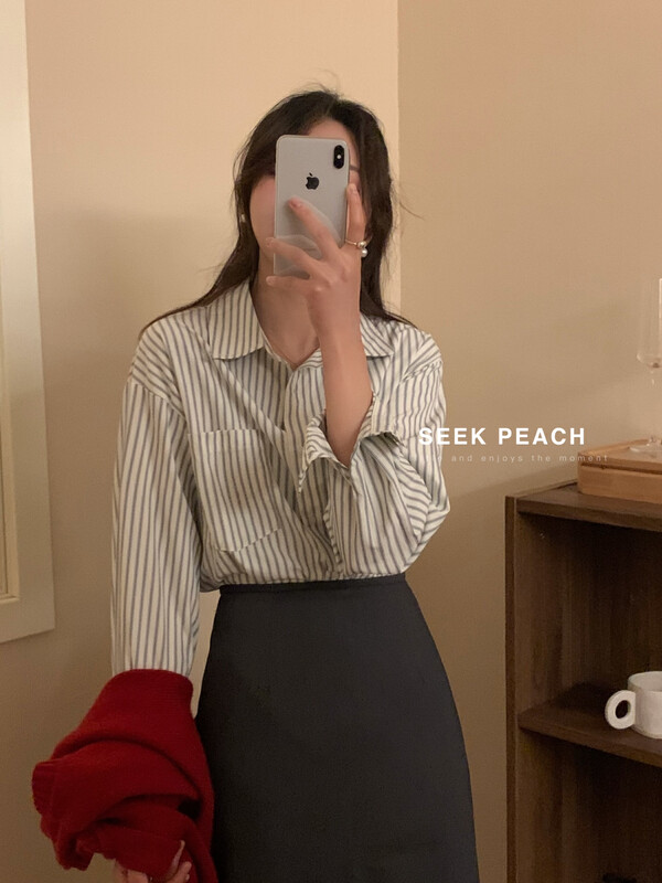2023早春新款!【SEEK PEACH】單排扣條紋舒適襯衫  5927#  L