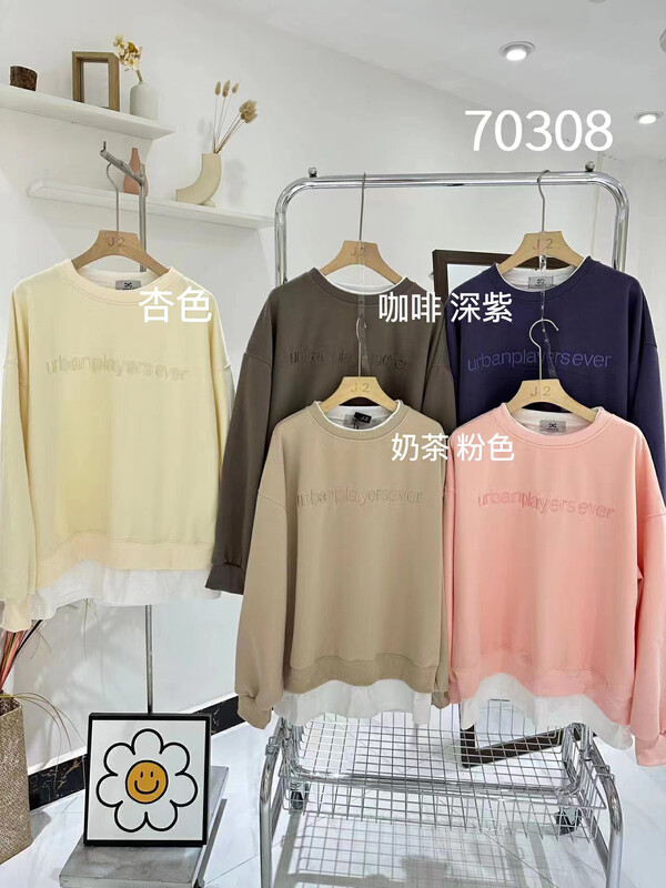 【J.2】時尚刺繡百搭圓領假兩件衛衣  70308#  LSW